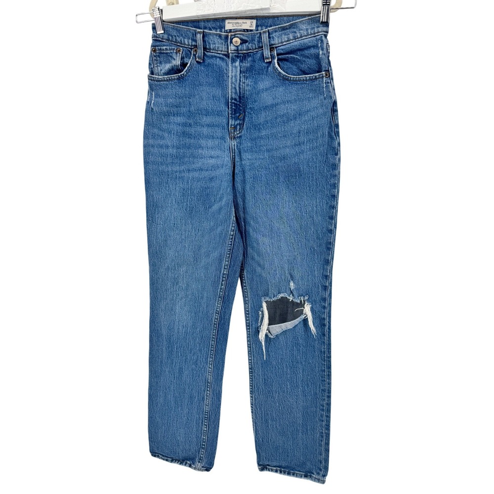 Abercrombie Fitch The 90s Straight Ultra High Rise Jeans Womens 29 Distressed
